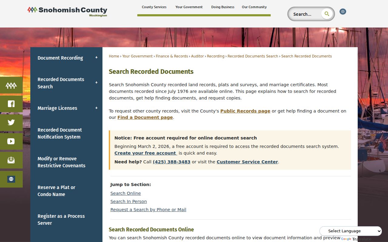 Snohomish County people search recorded document categories