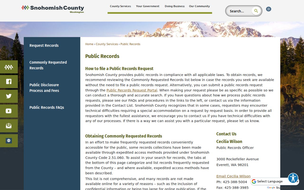 Snohomish County public records routing and request portal