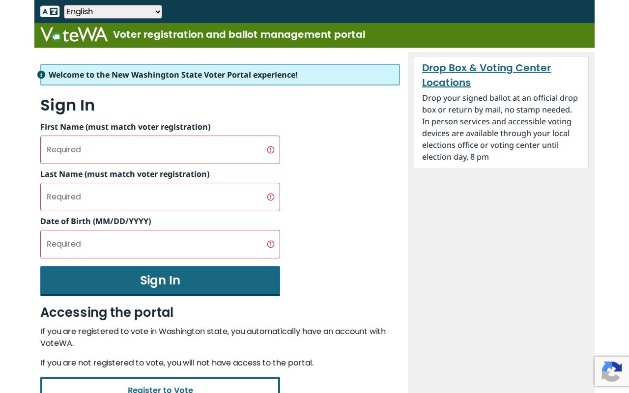 Snohomish County voter registration lookup on the VoteWA portal